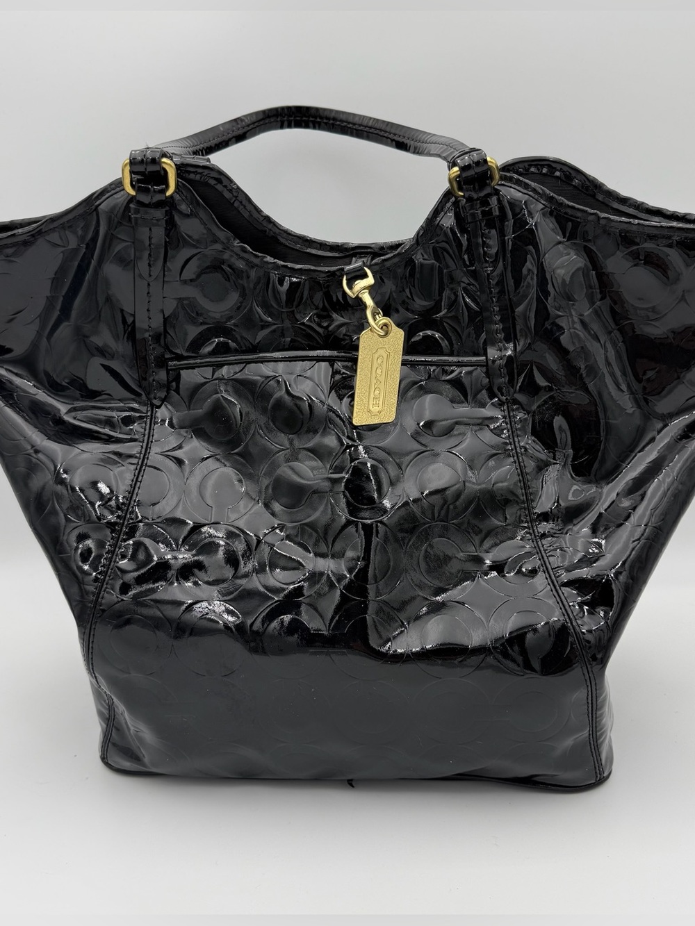 Coach Black Signature Patent Leather Taylor Tote Bag F25703